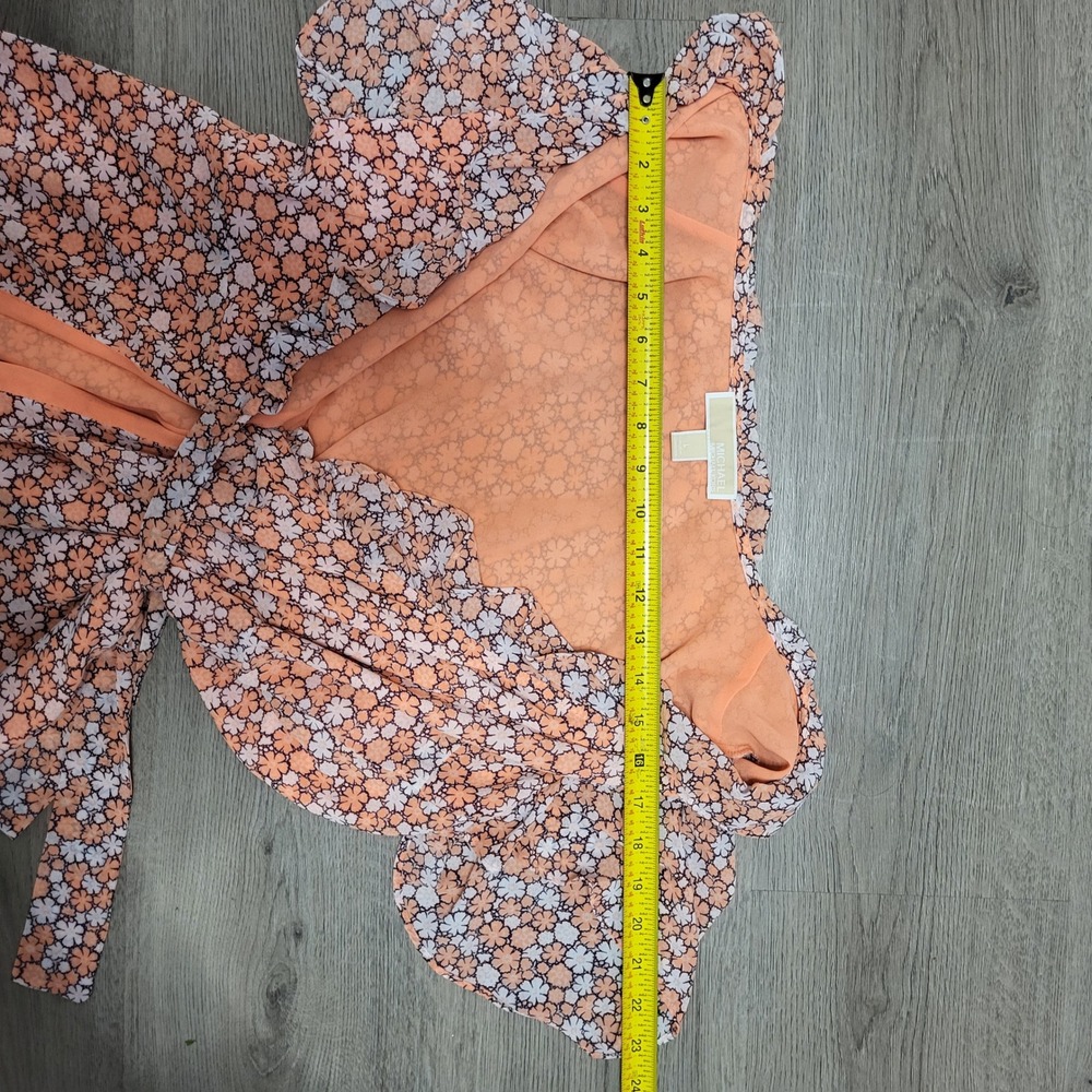 Michael Kors Coral Floral Ruffle Wrap Midi Dress Womens Summer Large High Low - Picture 7 of 7